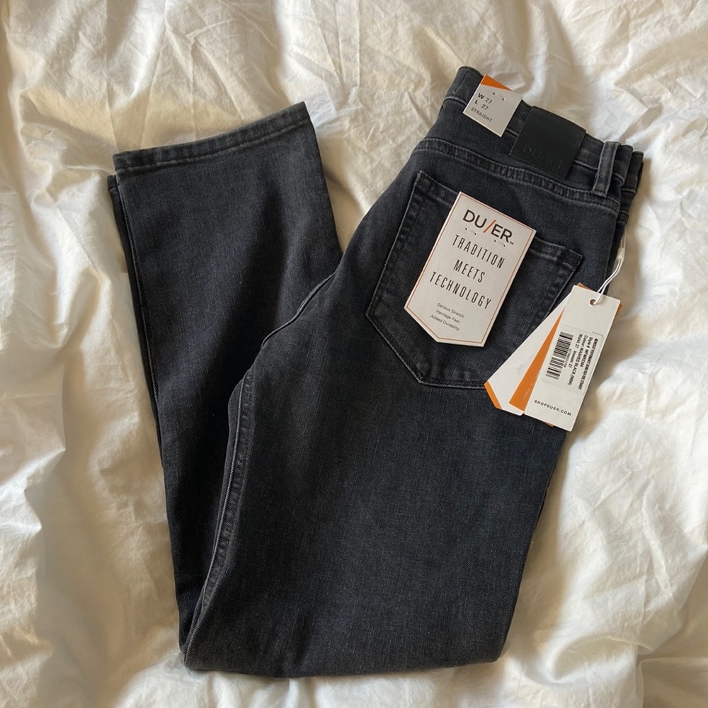 NWT Faded Black Duer Straight Leg Stretch High Rise Jeans W27 L27